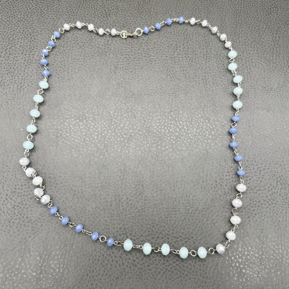 Premier Designs Necklace Faceted Beads Multi Tone Blue Silver Tone 30 Inch - Picture 2 of 11